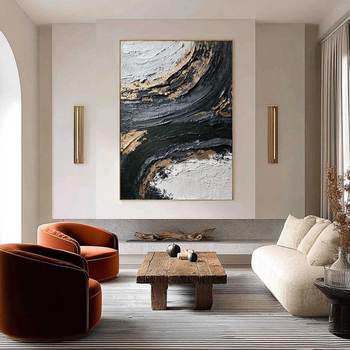 KINTSUGI RIFT: Textured Wabi Sabi Abstract Painting in Black and Gold - Image 2