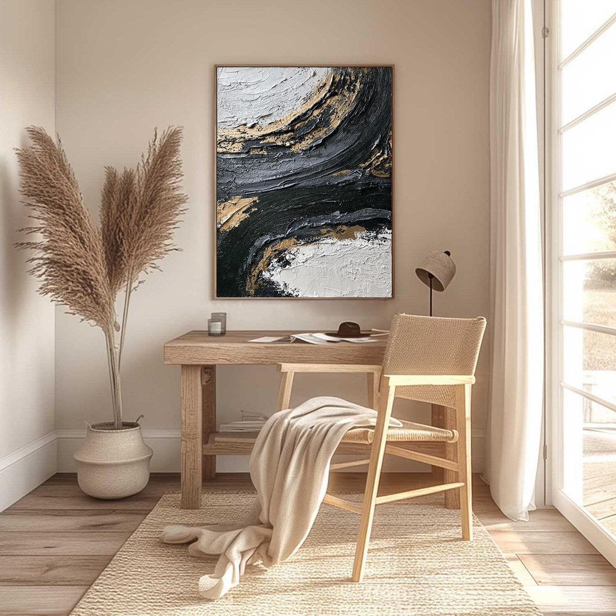 KINTSUGI RIFT: Textured Wabi Sabi Abstract Painting in Black and Gold - Image 6