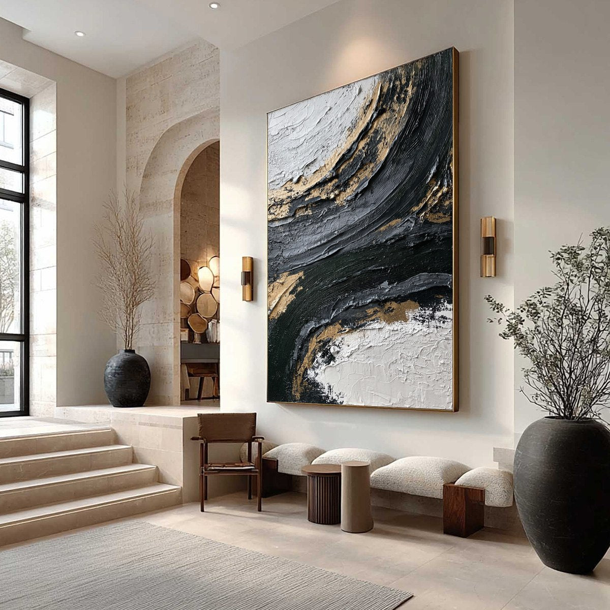 KINTSUGI RIFT: Textured Wabi Sabi Abstract Painting in Black and Gold - Image 7