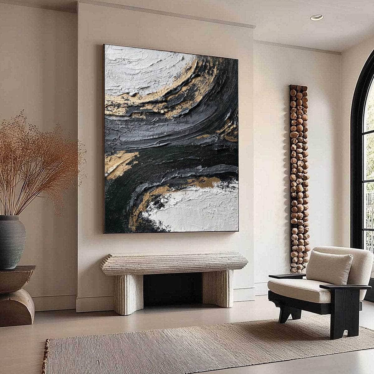KINTSUGI RIFT: Textured Wabi Sabi Abstract Painting in Black and Gold - Image 8