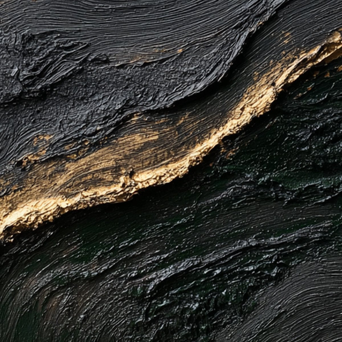 KINTSUGI RIVER: Wabi Sabi Textured Abstract Art in Black, White, and Gold - Image 3