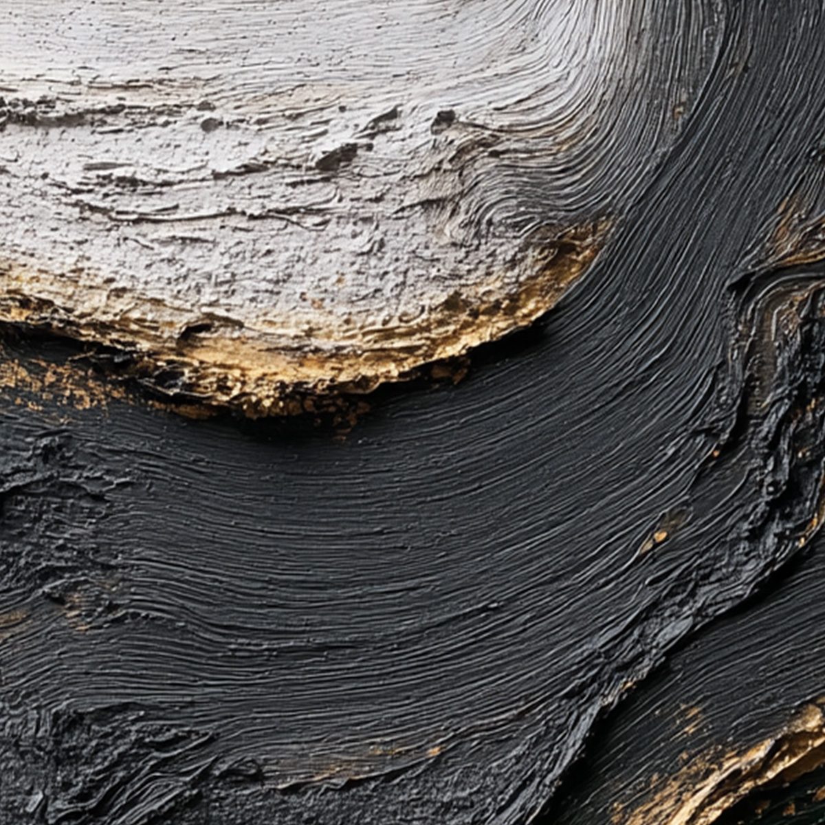 KINTSUGI RIVER: Wabi Sabi Textured Abstract Art in Black, White, and Gold - Image 5