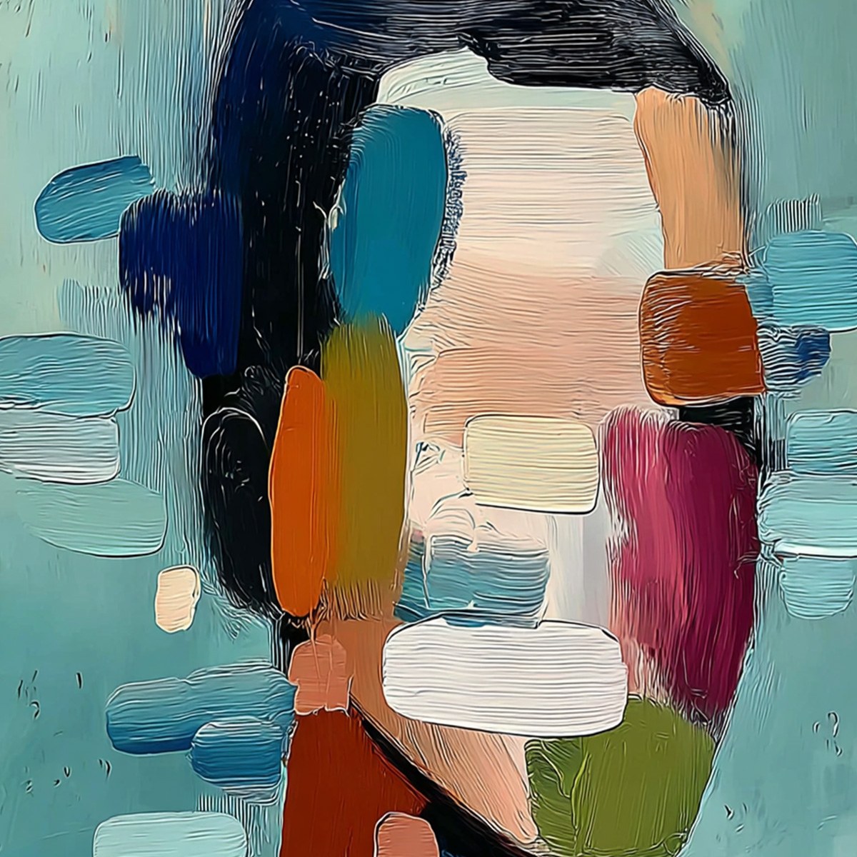 Kaleidoscope: Textured Abstract Portrait Oil Painting Wall Art - Image 3