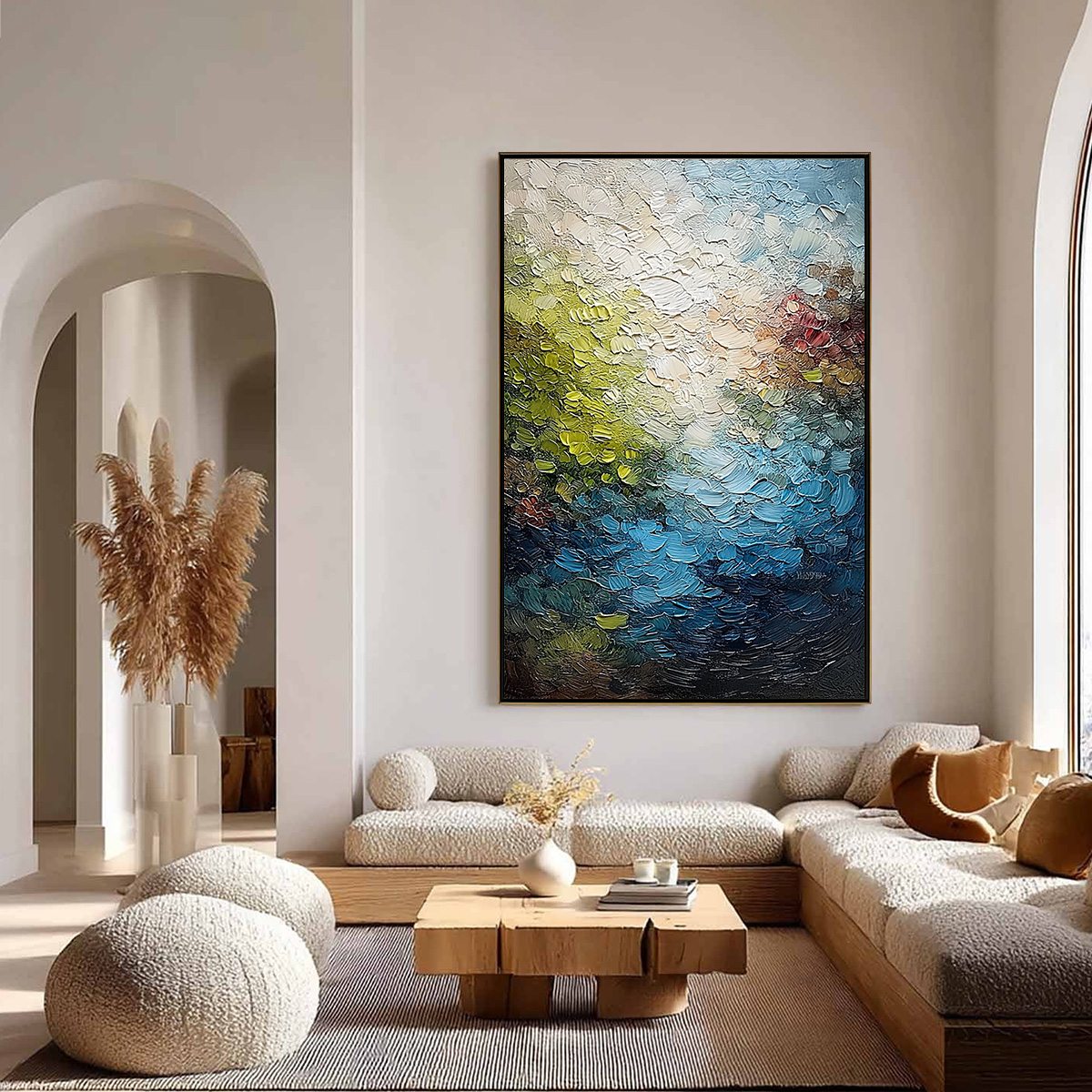 LAKESIDE REVERIE: Textured Abstract Landscape Impasto Oil Painting - Image 4