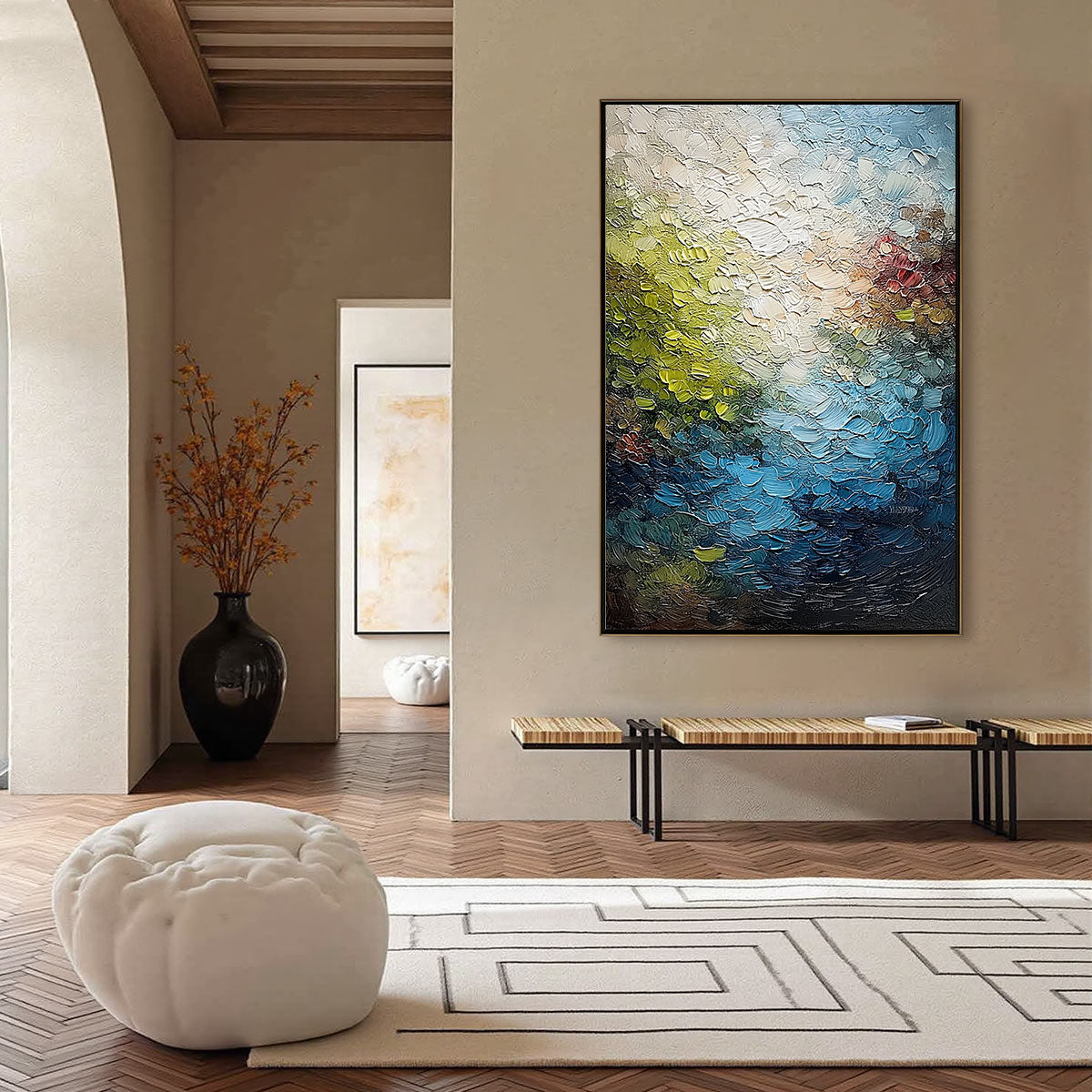 LAKESIDE REVERIE: Textured Abstract Landscape Impasto Oil Painting - Image 6