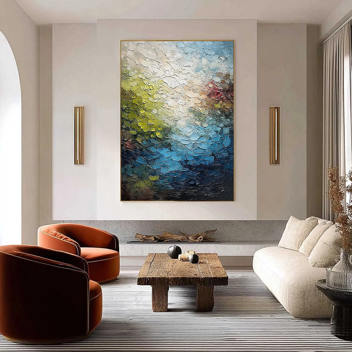 LAKESIDE REVERIE: Textured Abstract Landscape Impasto Oil Painting - Image 2