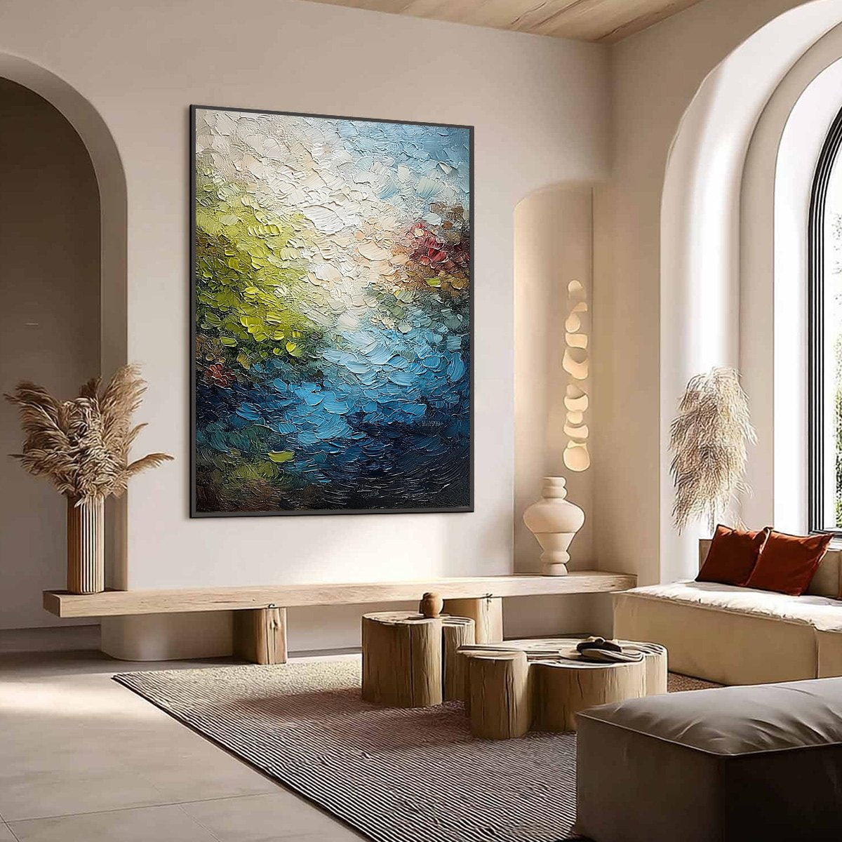 LAKESIDE REVERIE: Textured Abstract Landscape Impasto Oil Painting - Image 7