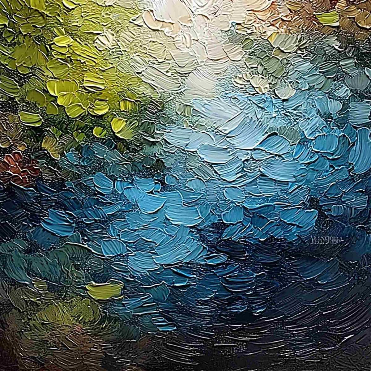 LAKESIDE REVERIE: Textured Abstract Landscape Impasto Oil Painting - Image 3