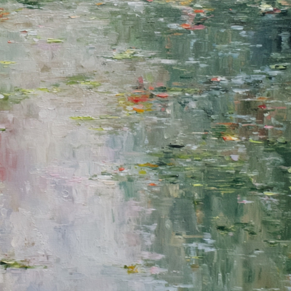 LILY POND REVERIE: Square Impressionist Water Lily Pond Oil Painting - Image 3