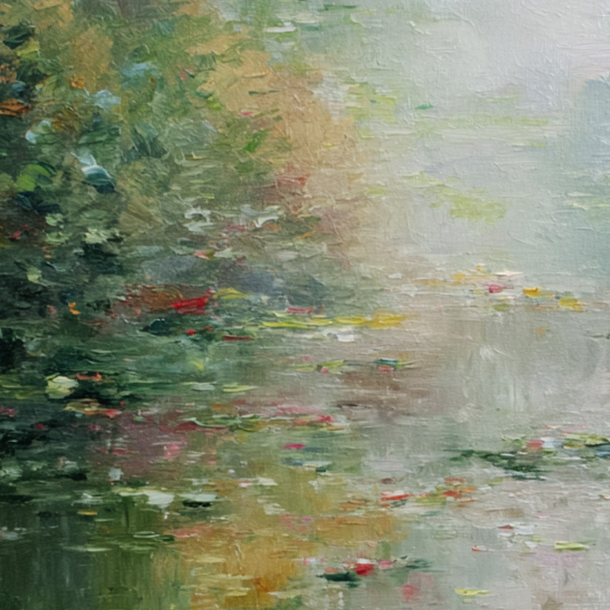 LILY POND REVERIE: Square Impressionist Water Lily Pond Oil Painting - Image 5
