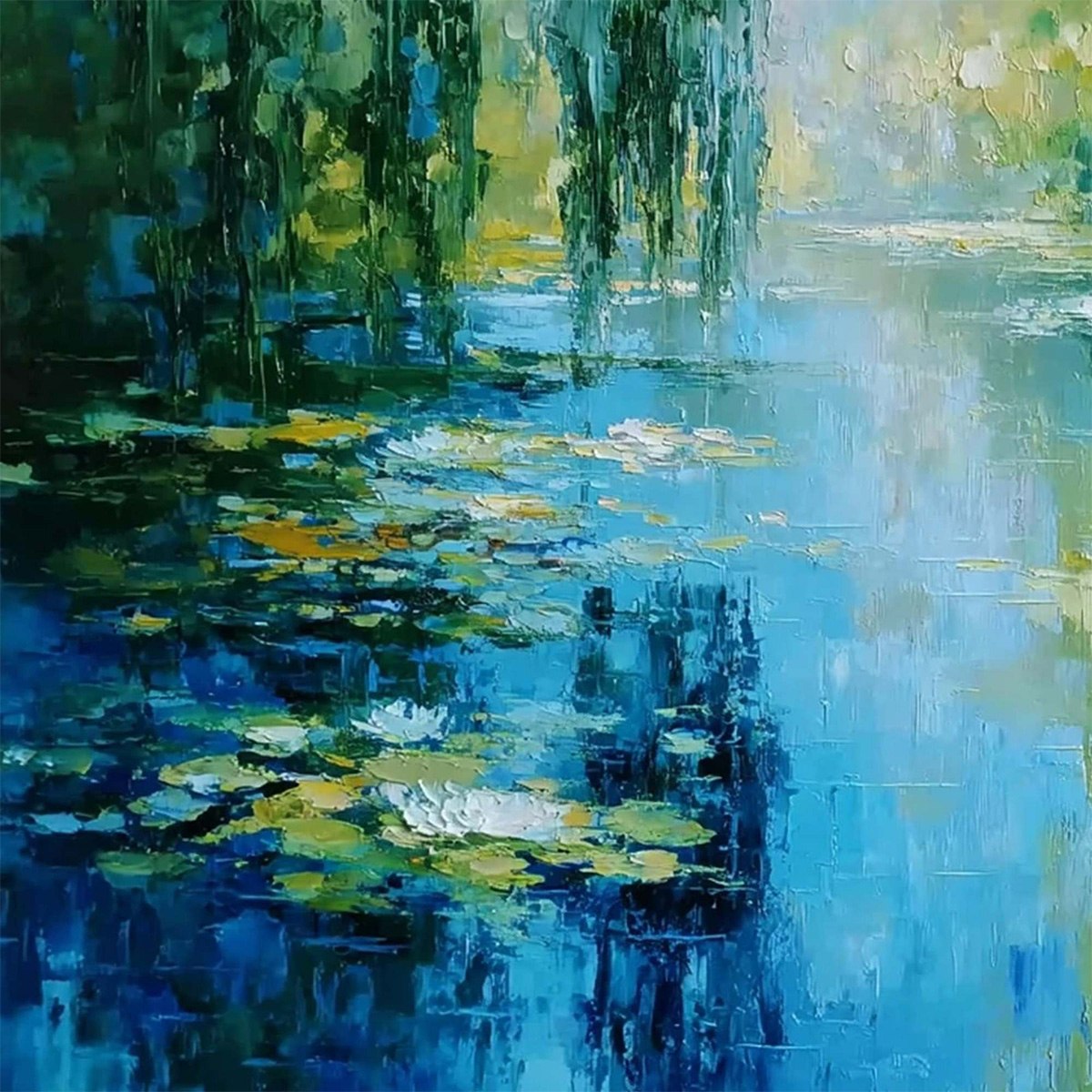 LILY POND REVERIE: Textured Impressionist Water Lilies Oil Painting - Image 3