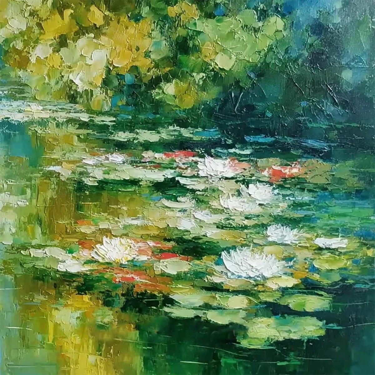 LILY POND REVERIE: Textured Impressionist Water Lilies Oil Painting - Image 5