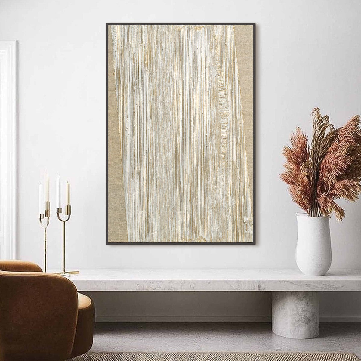 LINEAR CALM: Textured Minimalist Abstract Painting in Beige - Image 2