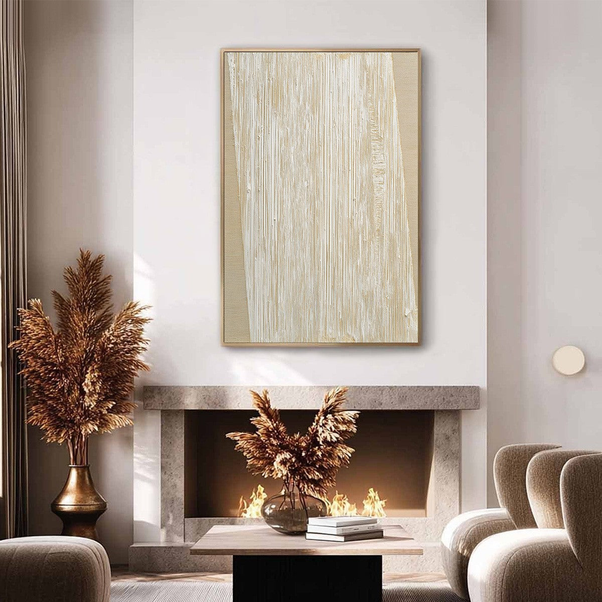 LINEAR CALM: Textured Minimalist Abstract Painting in Beige - Image 6