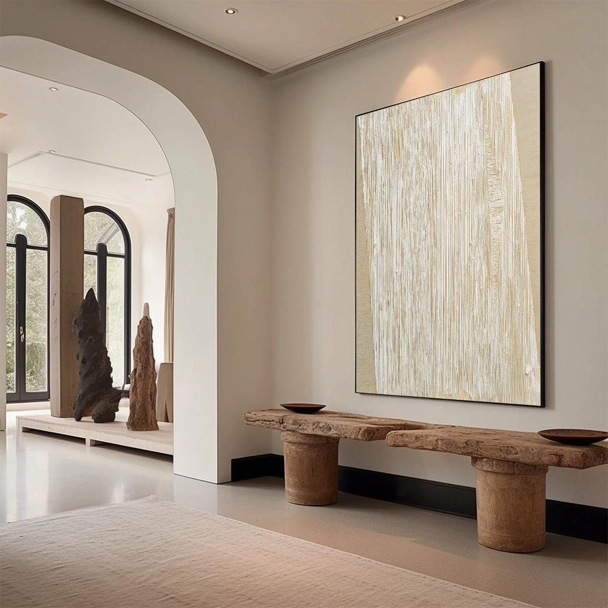 LINEAR CALM: Textured Minimalist Abstract Painting in Beige - Image 7