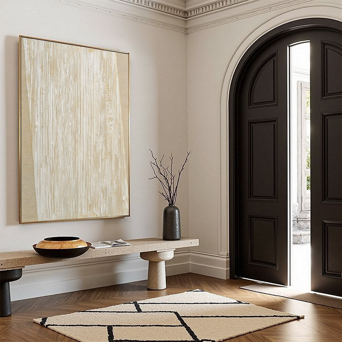 LINEAR CALM: Textured Minimalist Abstract Painting in Beige - Image 8