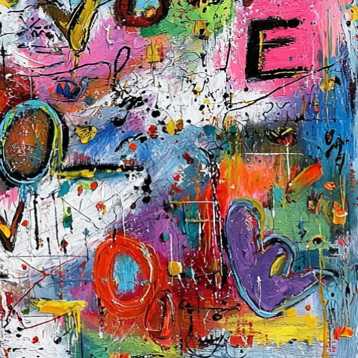 LOVE EXPLOSION: Colorful Abstract Graffiti Style Love Painting - Image 3