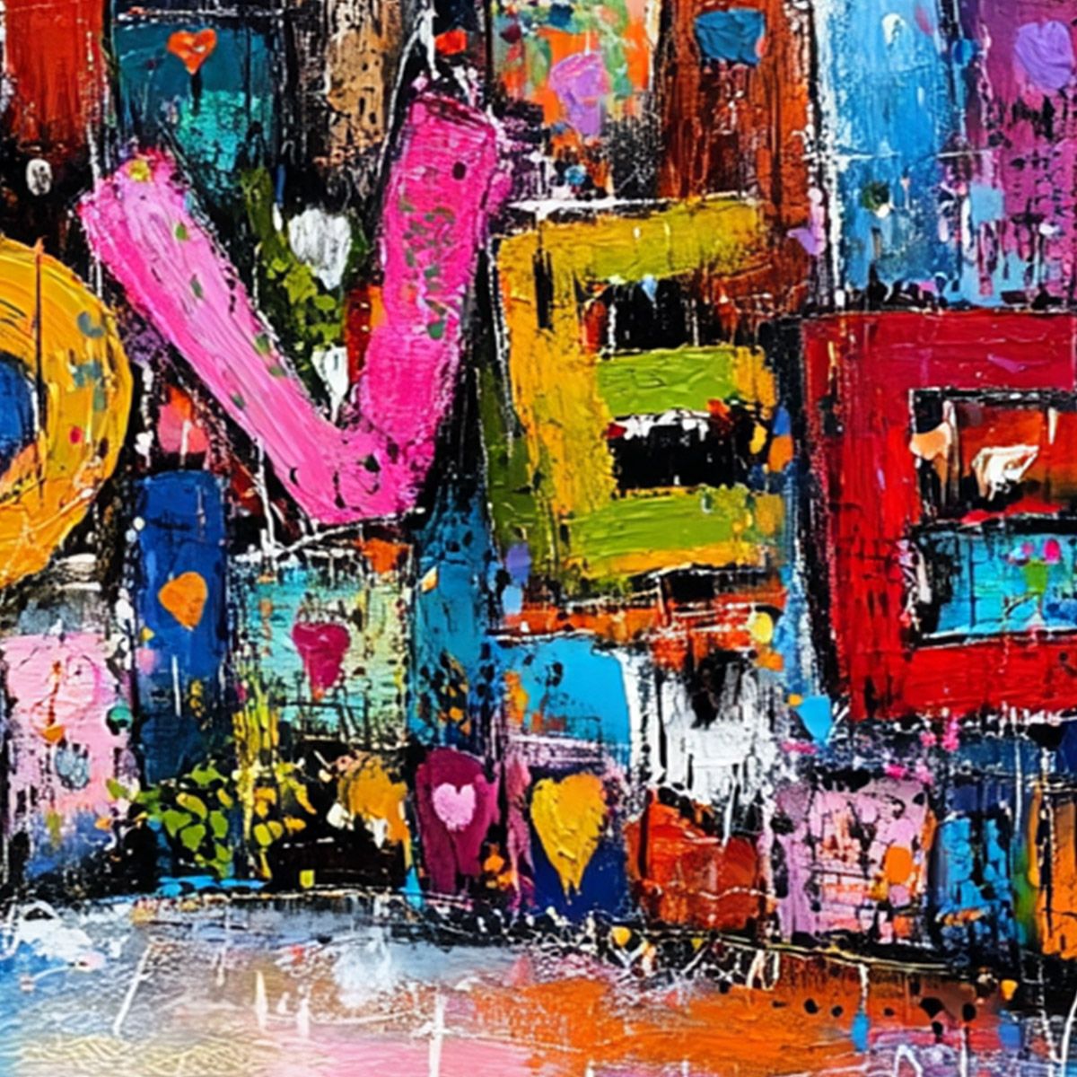 LOVE EXPLOSION: Colorful Abstract Graffiti Style Textured Painting - Image 3