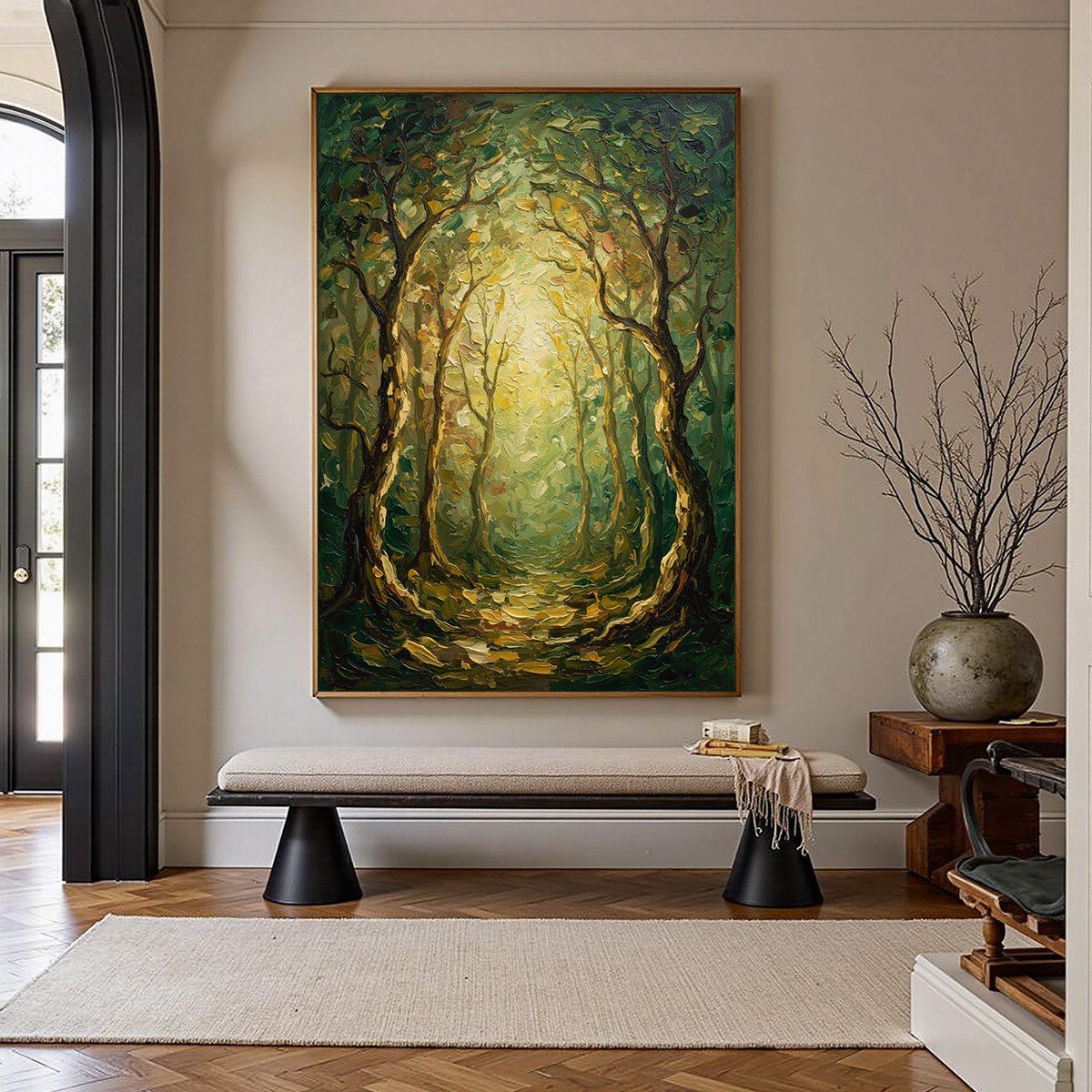 LUMINOUS TRAIL: Textured Impasto Forest Path Oil Painting - Image 4