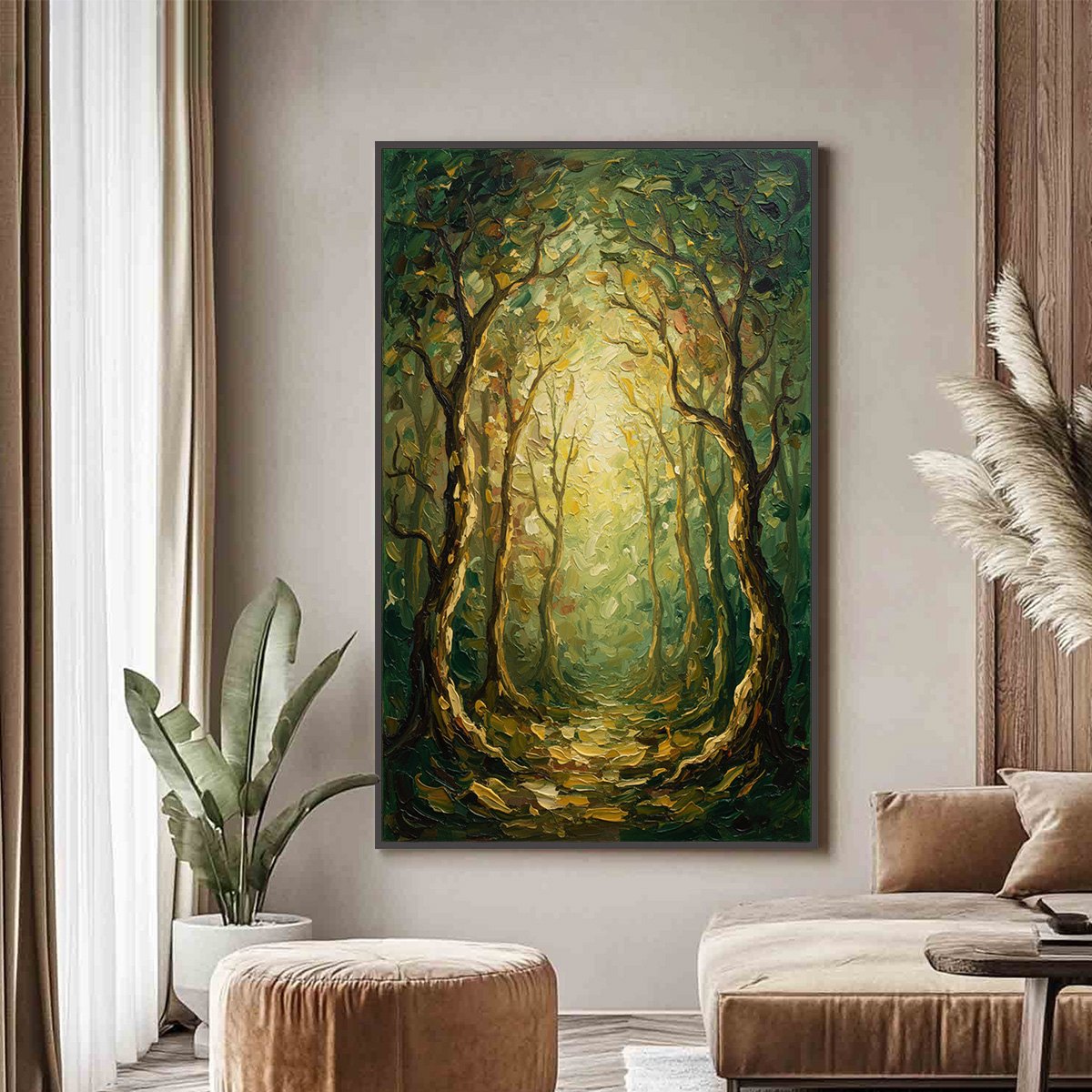 LUMINOUS TRAIL: Textured Impasto Forest Path Oil Painting - Image 2