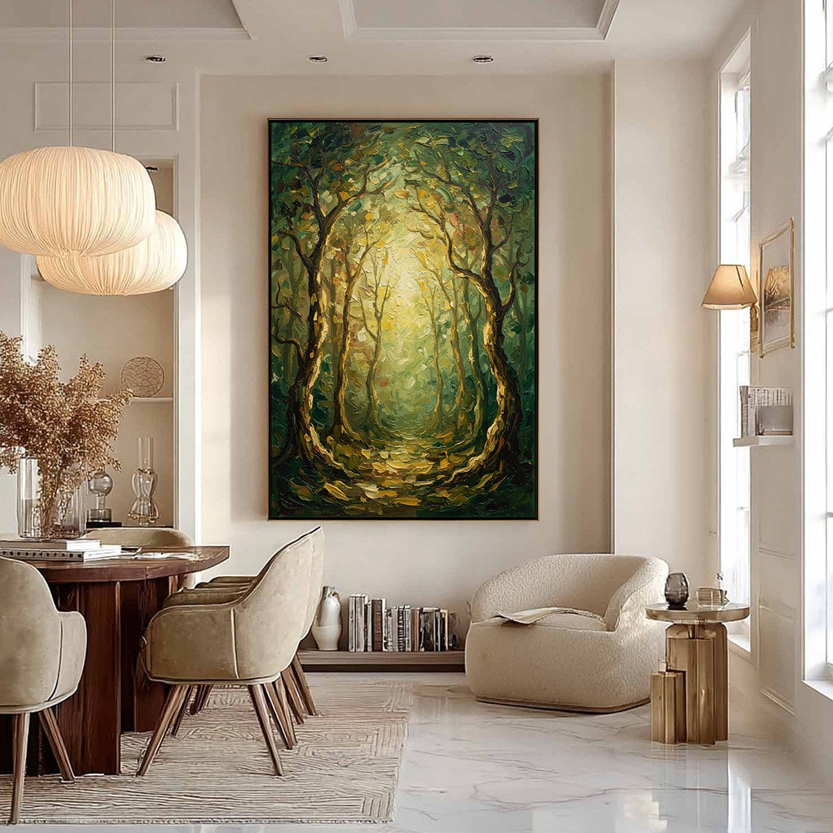 LUMINOUS TRAIL: Textured Impasto Forest Path Oil Painting - Image 6