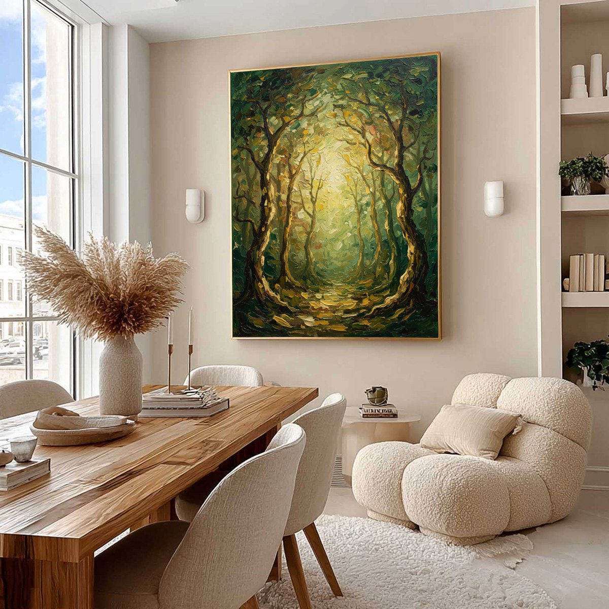 LUMINOUS TRAIL: Textured Impasto Forest Path Oil Painting - Image 7