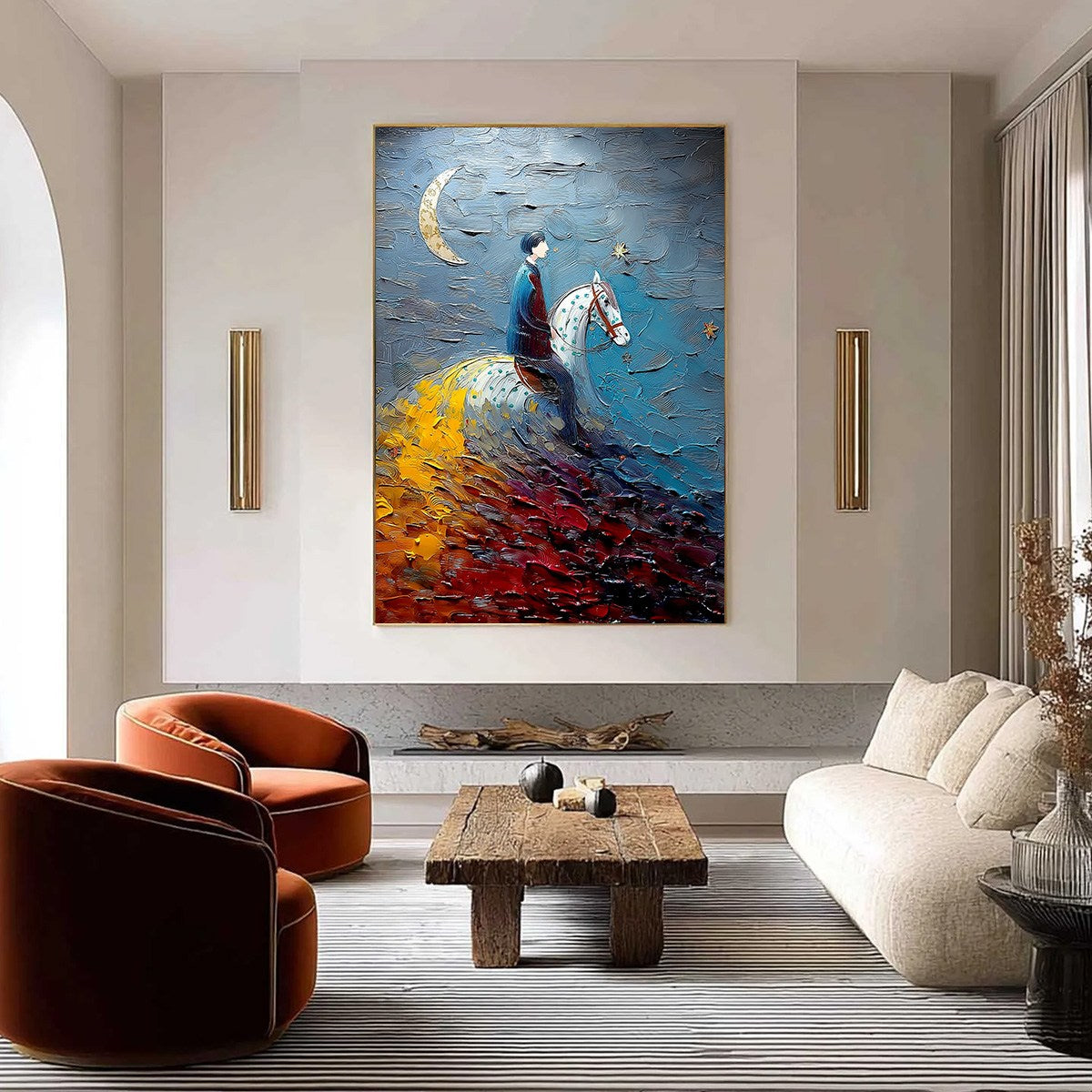 LUNAR JOURNEY: Textured Figurative Painting of a Rider Under the Moon - Image 2