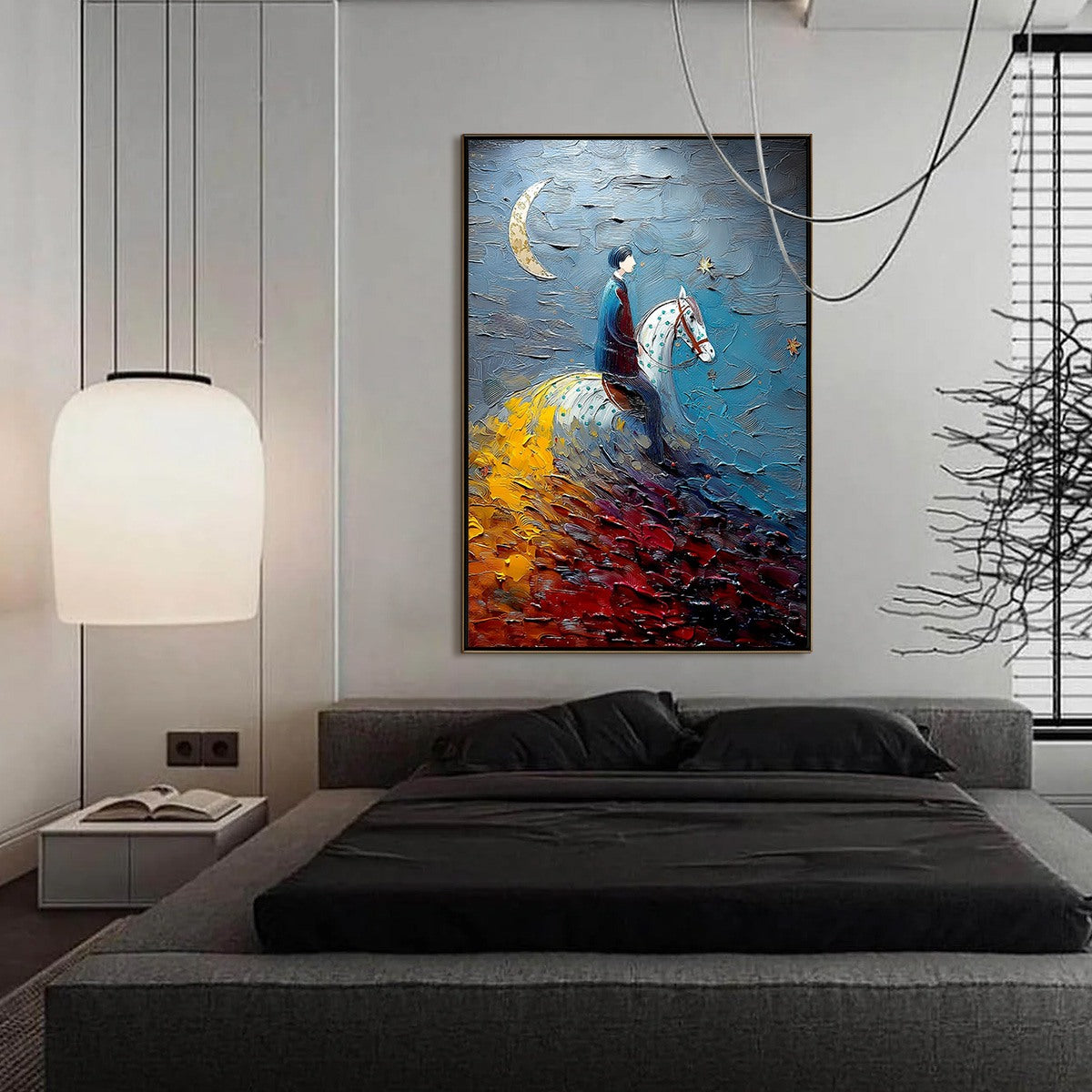 LUNAR JOURNEY: Textured Figurative Painting of a Rider Under the Moon - Image 4