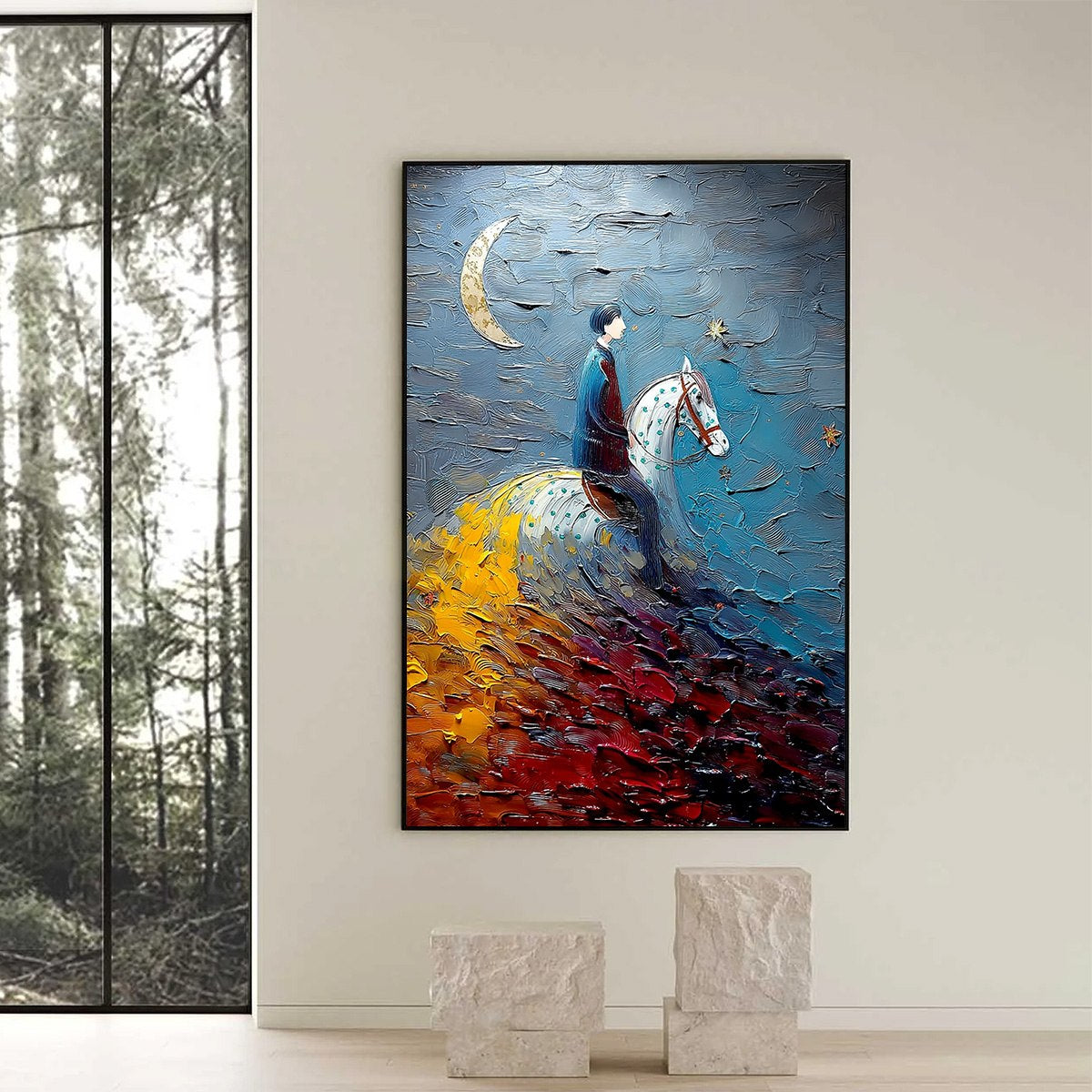 LUNAR JOURNEY: Textured Figurative Painting of a Rider Under the Moon - Image 6