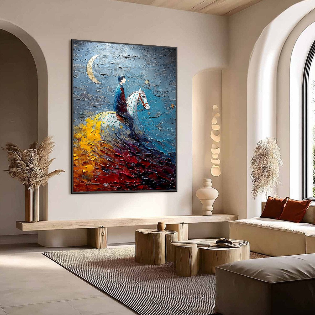 LUNAR JOURNEY: Textured Figurative Painting of a Rider Under the Moon - Image 7
