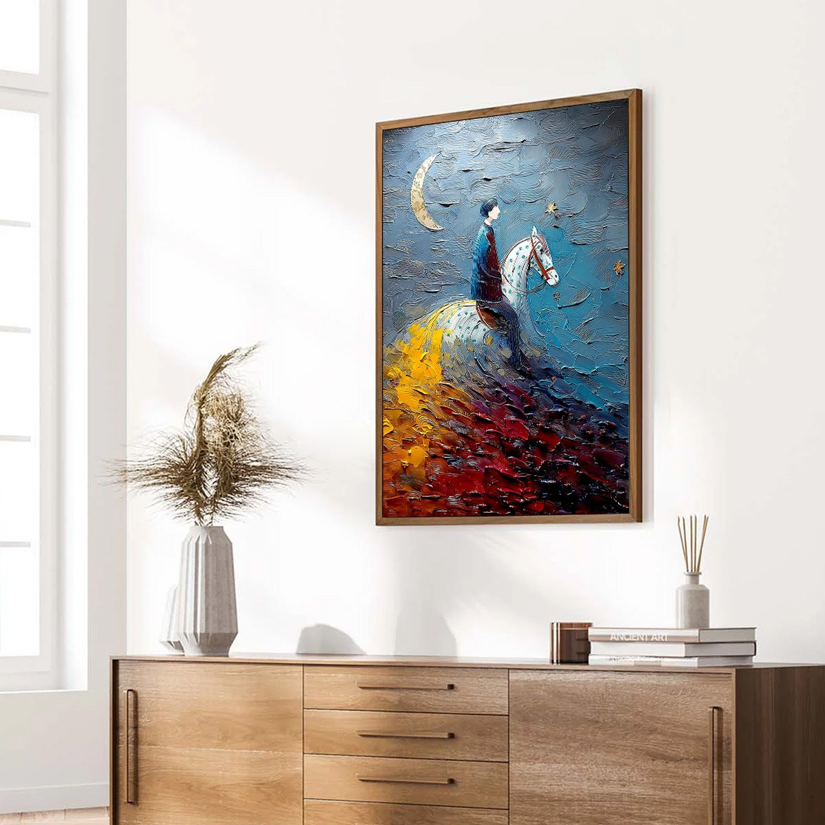 LUNAR JOURNEY: Textured Figurative Painting of a Rider Under the Moon - Image 8