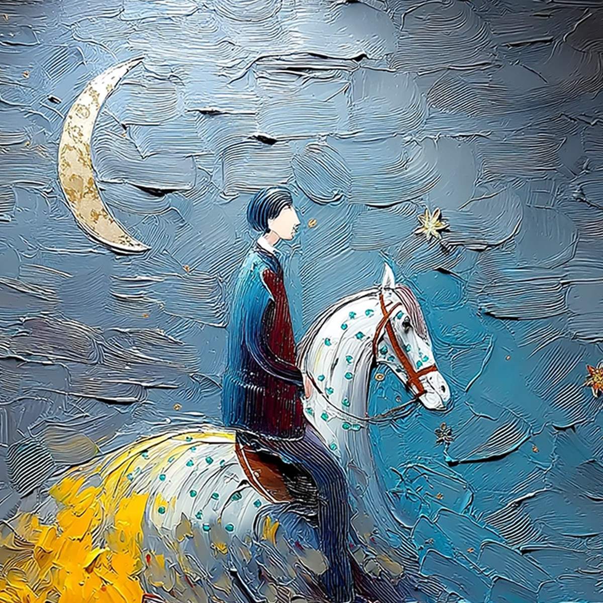 LUNAR JOURNEY: Textured Figurative Painting of a Rider Under the Moon - Image 3