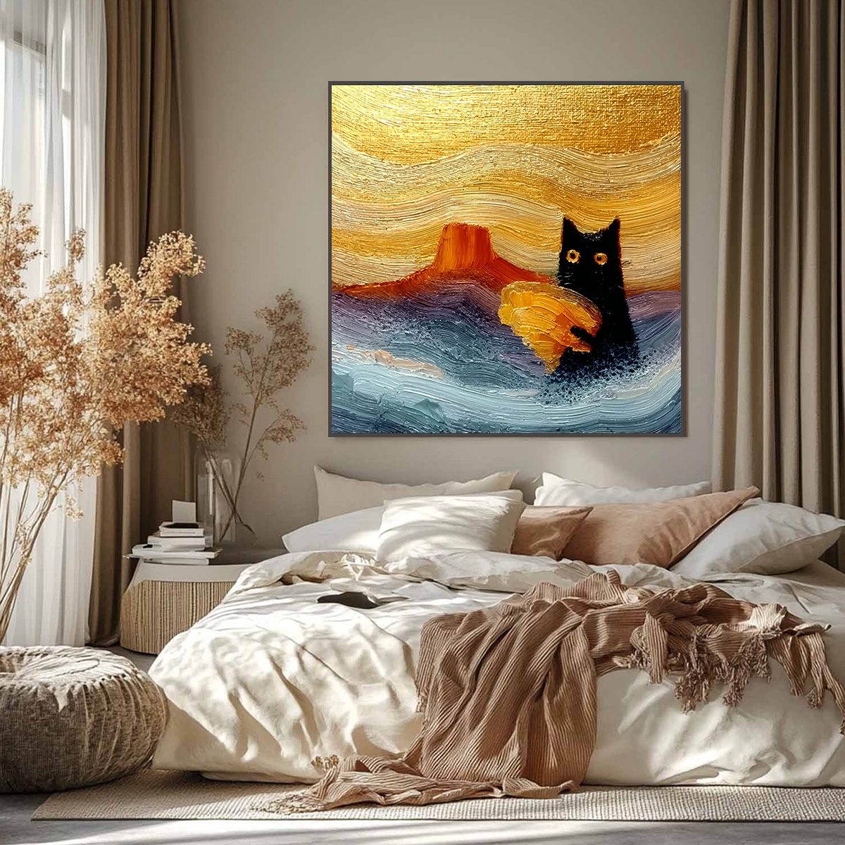 LUNAR THIEF: Whimsical Black Cat Impasto Texture Painting - Image 6