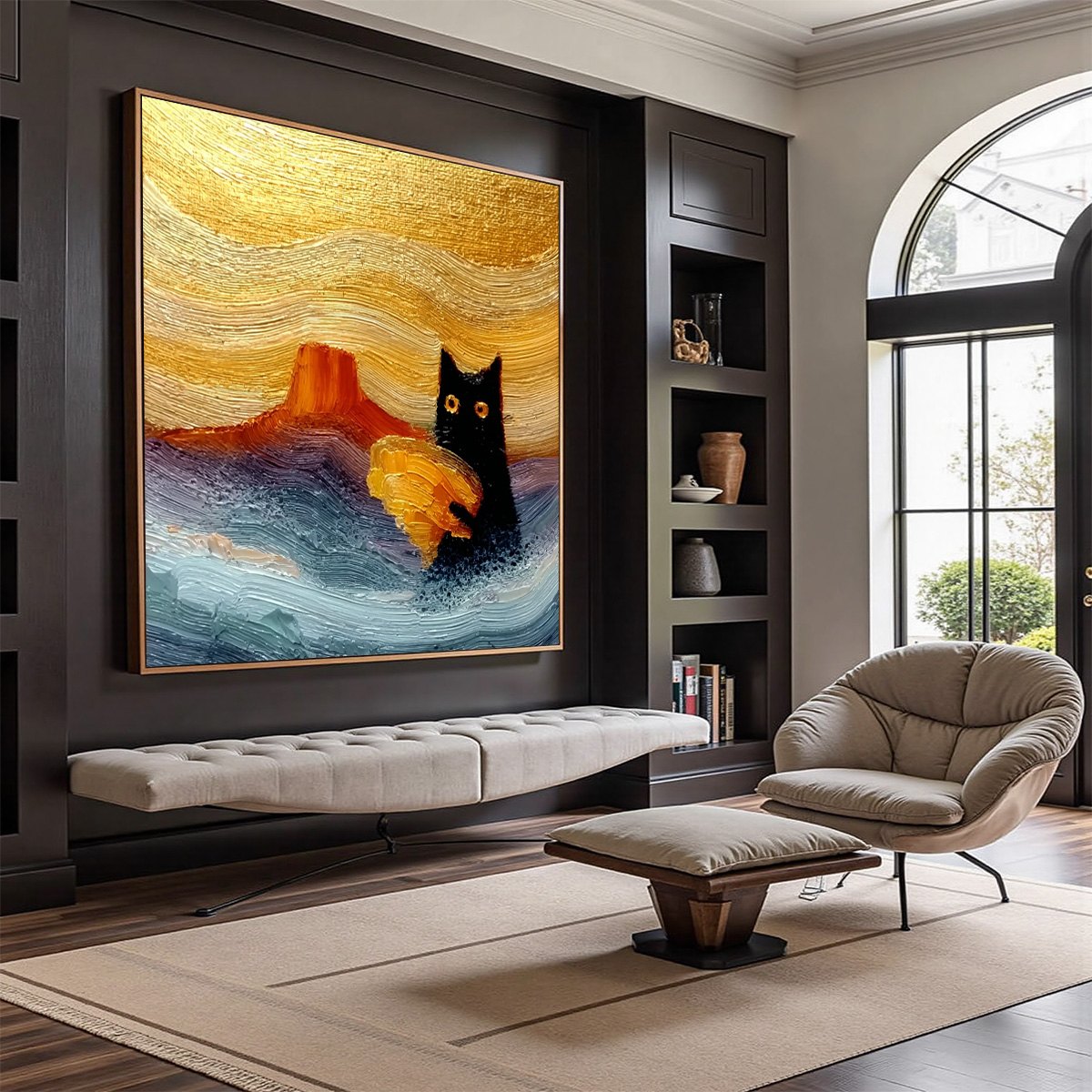 LUNAR THIEF: Whimsical Black Cat Impasto Texture Painting - Image 7