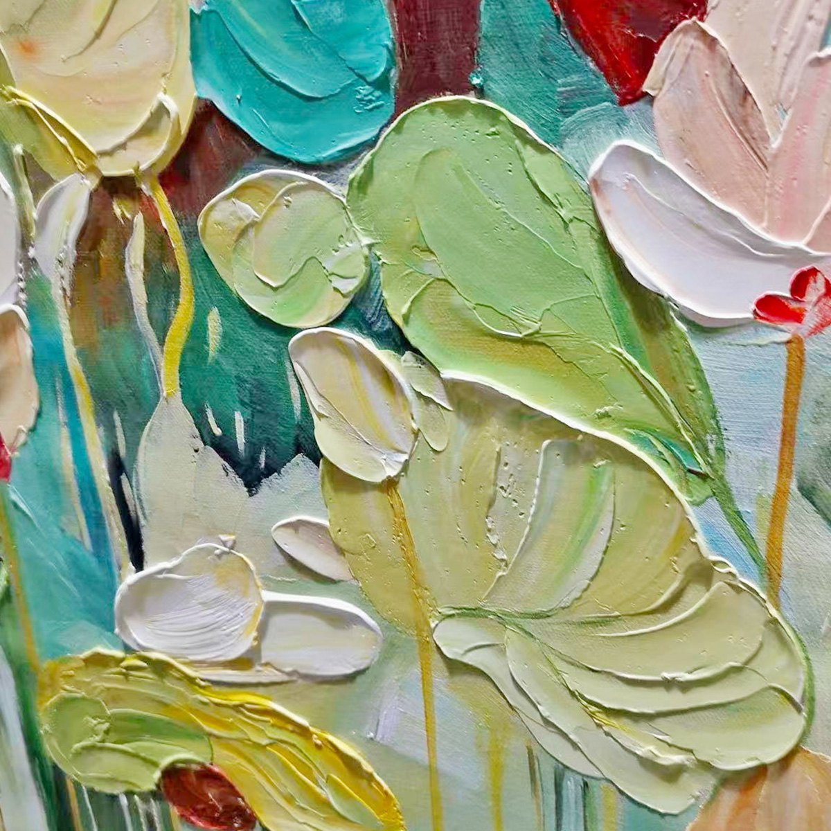 LUSH GARDEN: Textured Floral Painting, Green and White Wall Art, Vertical Canvas, Impressionist Decor - Image 3