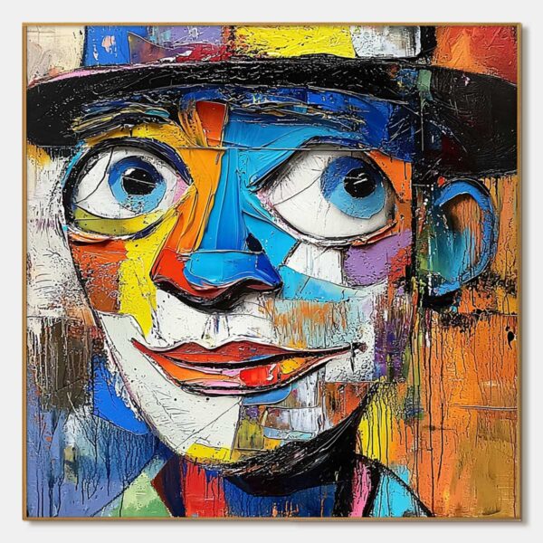 LAUGHING EYES: Textured Impasto Clown Portrait Oil Painting