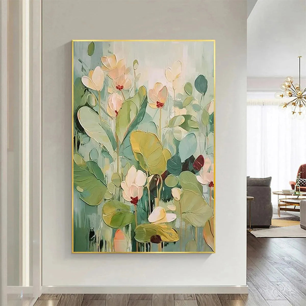 LUSH GARDEN: Textured Floral Painting, Green and White Wall Art, Vertical Canvas, Impressionist Decor - Image 10