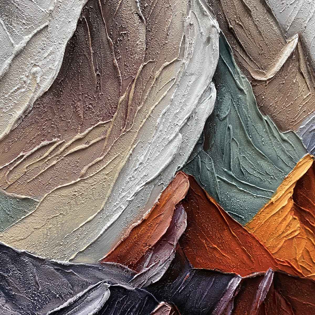 MAJESTIC PEAKS: Textured Impasto Mountain Landscape Painting in Earthy Tones - Image 5