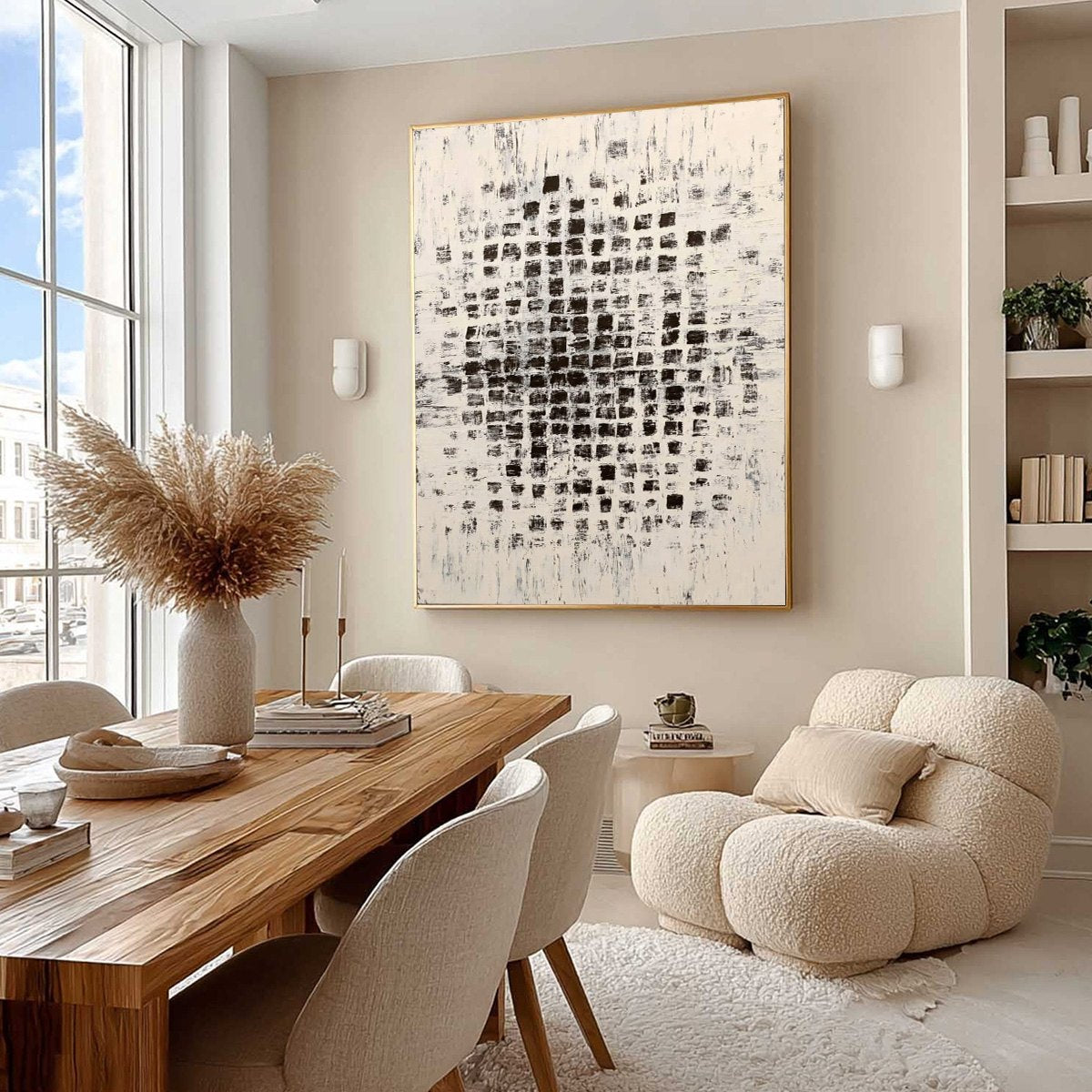 MATRIX: Large Black and White Textured Abstract Grid Painting - Image 7