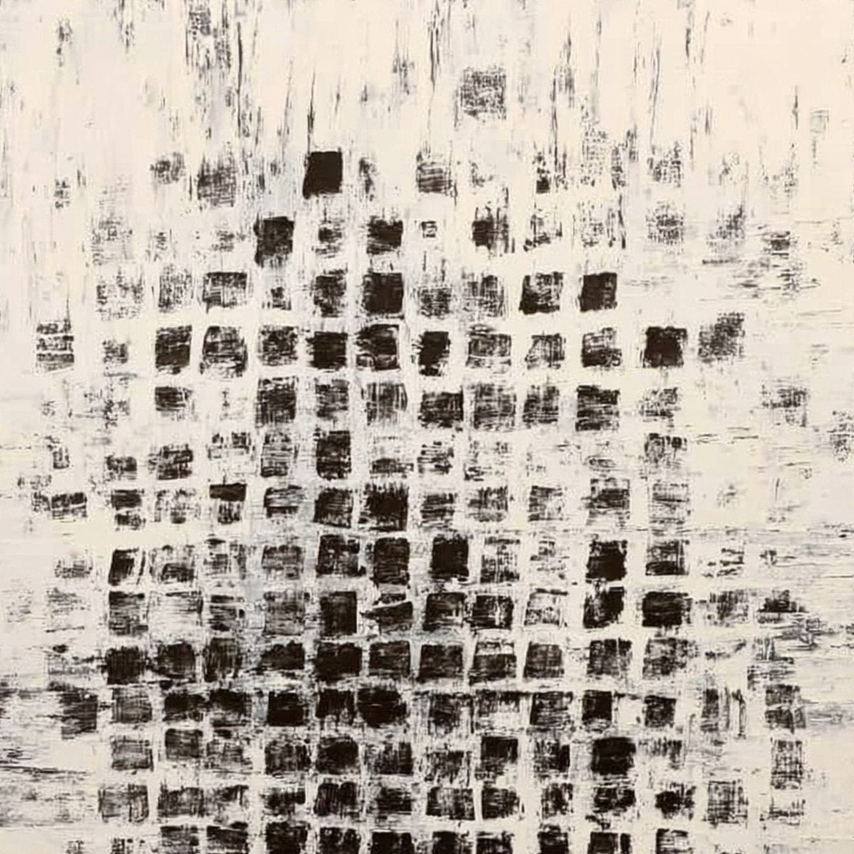 MATRIX: Large Black and White Textured Abstract Grid Painting - Image 3