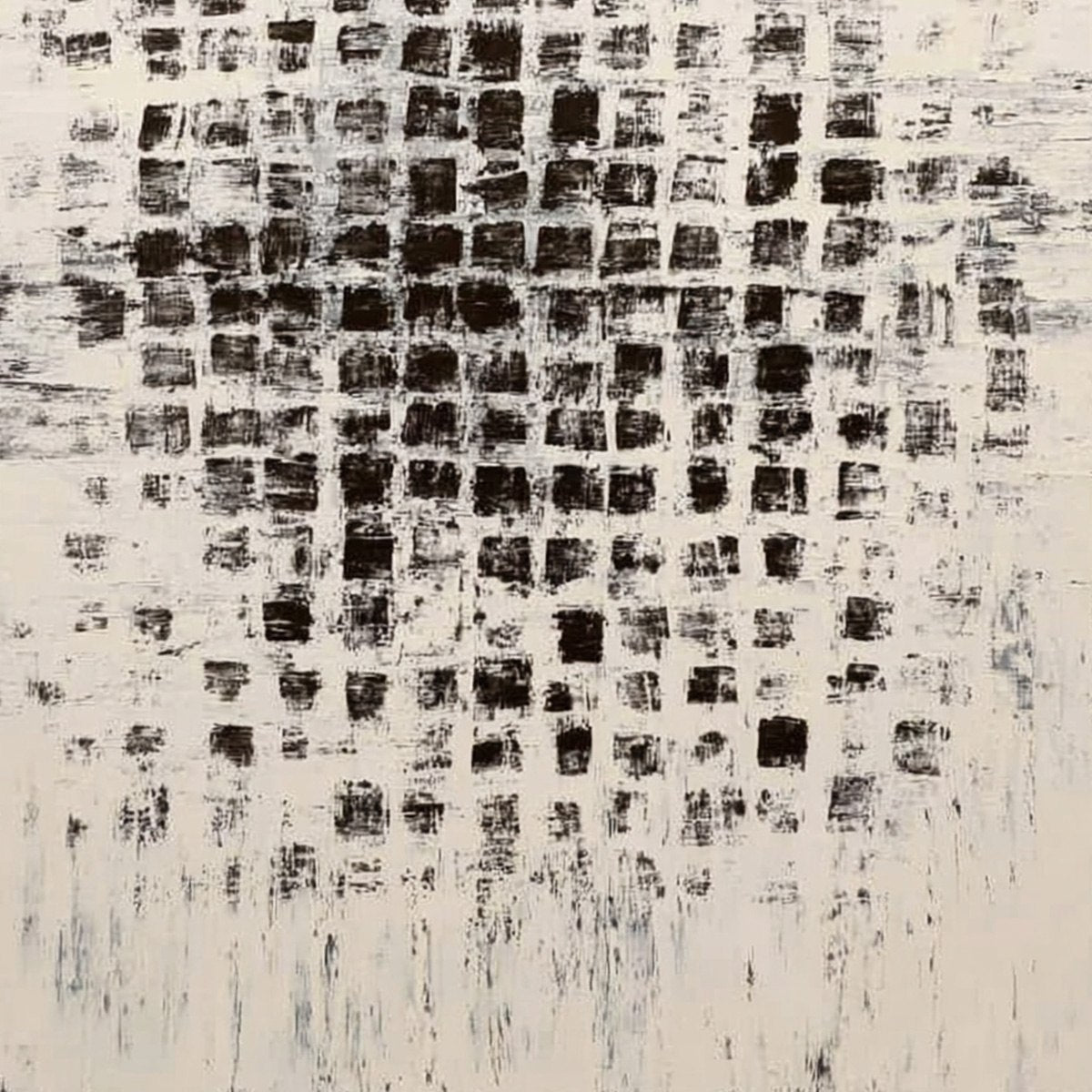 MATRIX: Large Black and White Textured Abstract Grid Painting - Image 5