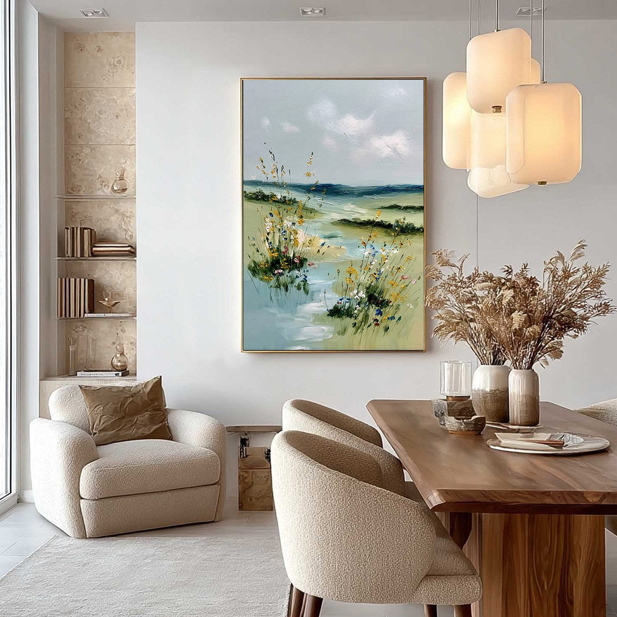 MEADOW WHISPERS: Textured Vertical Landscape Painting of a Wildflower Meadow - Image 4