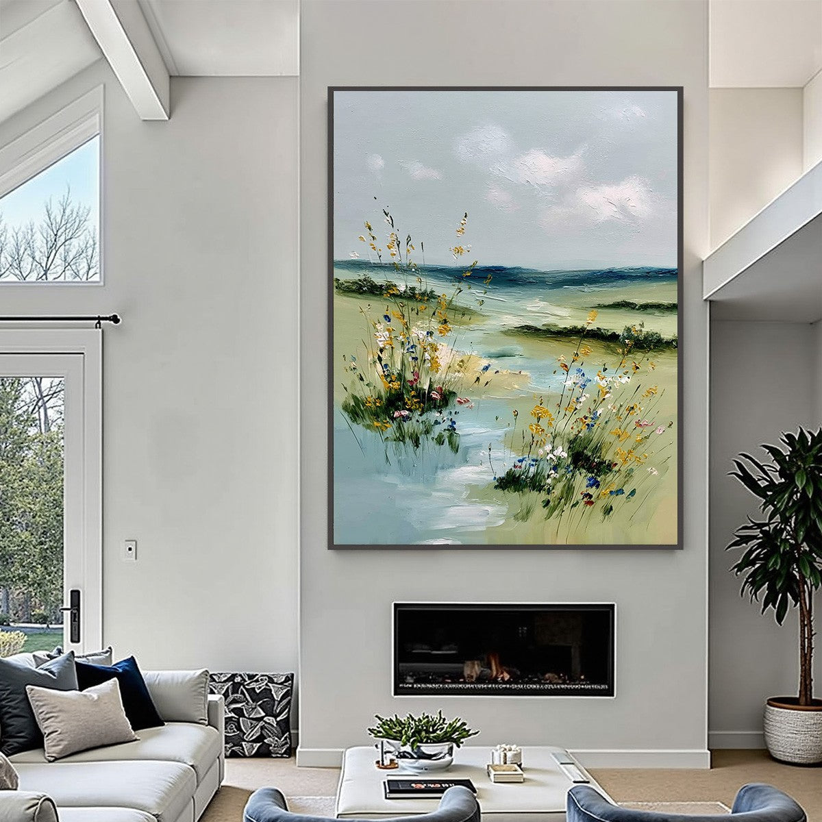 MEADOW WHISPERS: Textured Vertical Landscape Painting of a Wildflower Meadow - Image 2