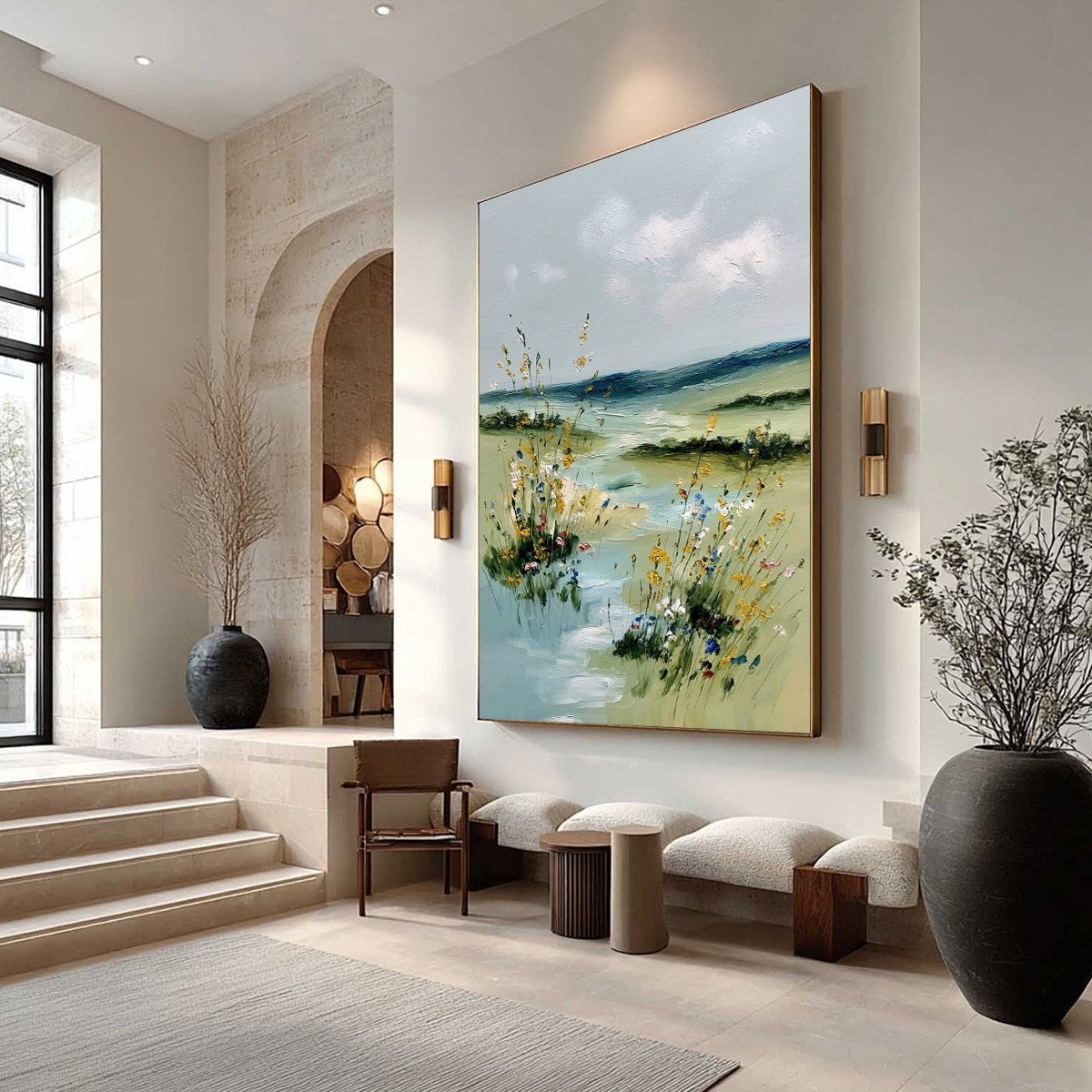 MEADOW WHISPERS: Textured Vertical Landscape Painting of a Wildflower Meadow - Image 7