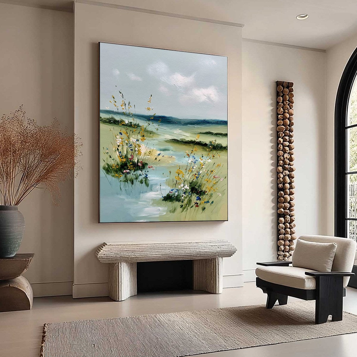MEADOW WHISPERS: Textured Vertical Landscape Painting of a Wildflower Meadow - Image 8