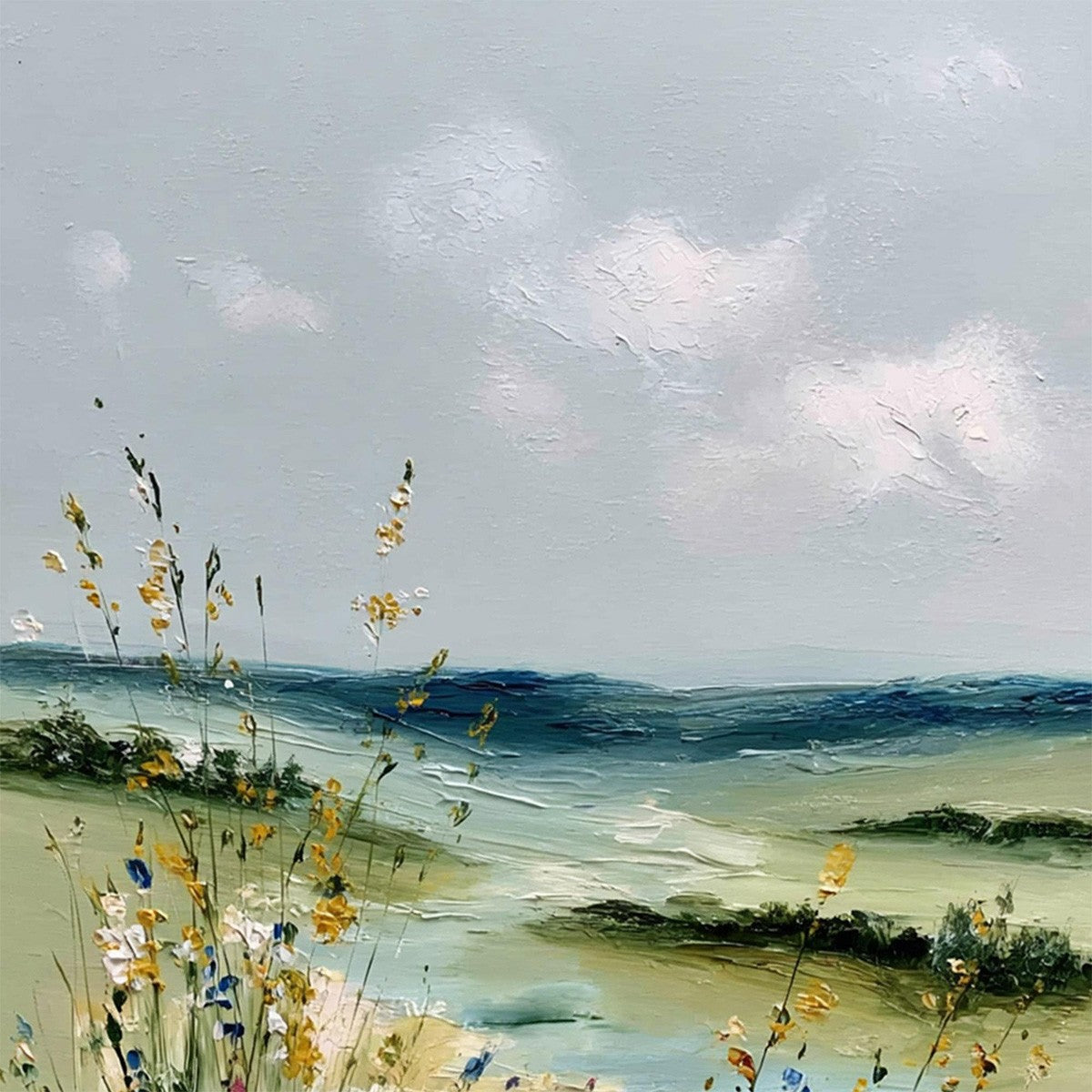 MEADOW WHISPERS: Textured Vertical Landscape Painting of a Wildflower Meadow - Image 3
