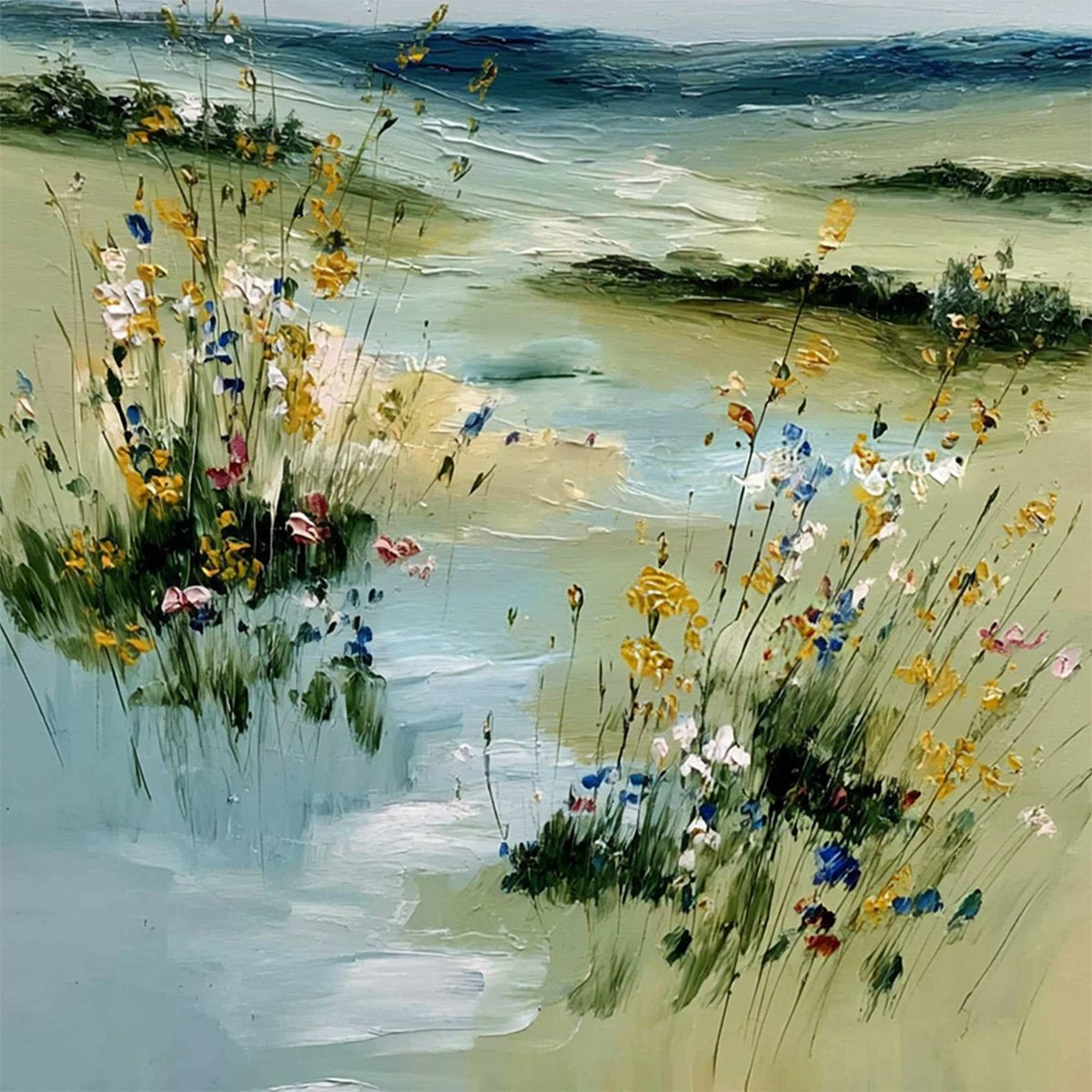 MEADOW WHISPERS: Textured Vertical Landscape Painting of a Wildflower Meadow - Image 5