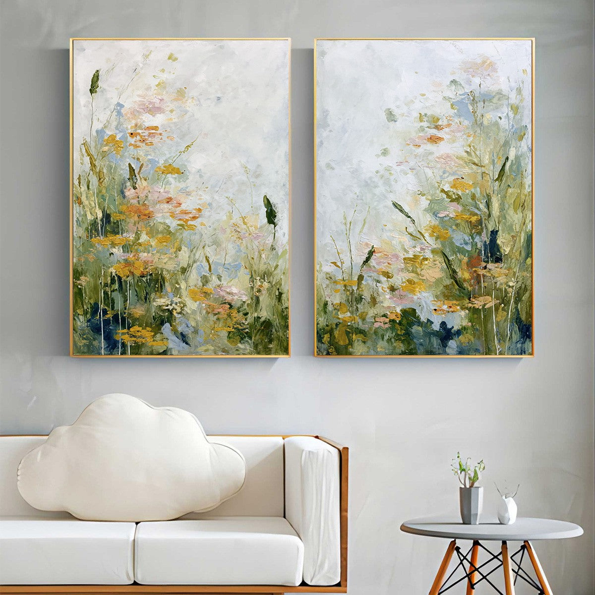 MEADOW'S WHISPER: Impressionist Wildflower Meadow Painting Diptych - Image 2