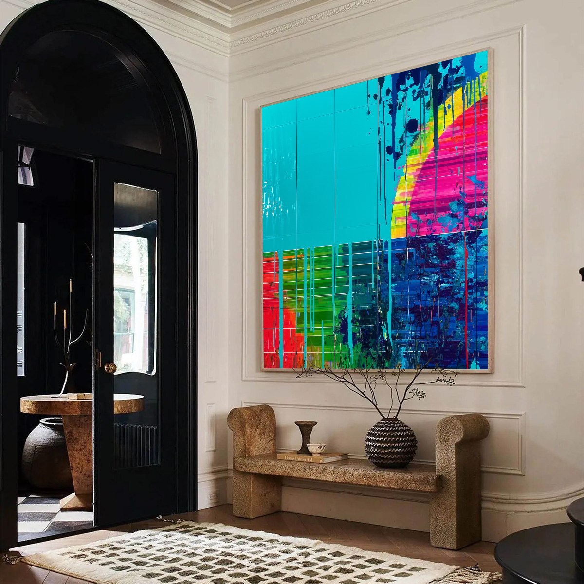 MELTING HORIZON: Vibrant Abstract Glitch Art Oil Painting - Image 3