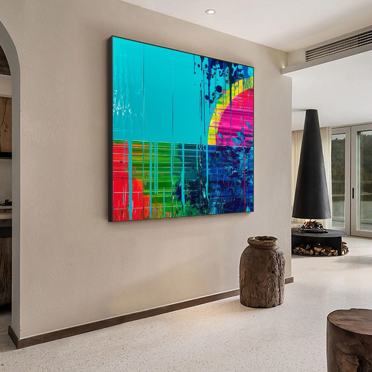 MELTING HORIZON: Vibrant Abstract Glitch Art Oil Painting - Image 5